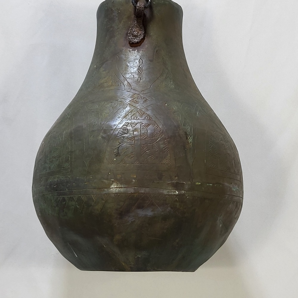 Antique Syrian Hand Etched Copper Hanging Vessel Pot Patina Syria 11.5 Inch - Picture 7 of 16